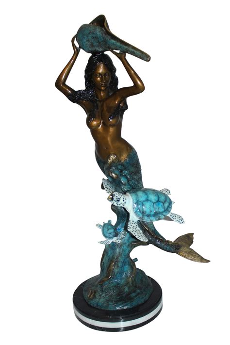 Mermaid 43 holding a shell fountain Bronze Statue - Size: 14
