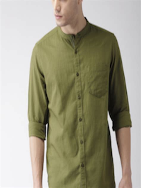 Buy Highlander Men Olive Green Slim Fit Solid Casual Shirt Shirts For