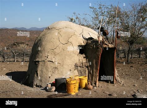 Traditional Himba Hut In Village Kraal Kunene River Namibia Africa