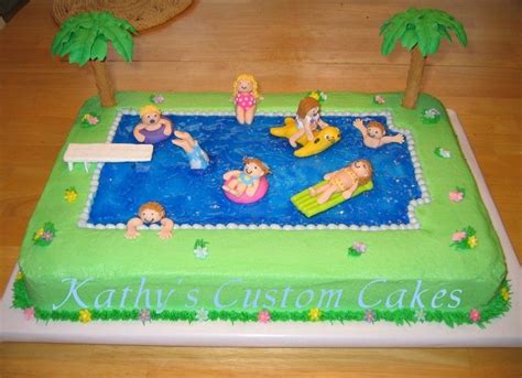 Swimming Pool Cake — Seashells Oceanbeach Pool Birthday Party Pool