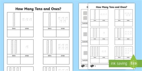 Write in how many groups of ten you have and count up how many trees you have. Tens and Ones Worksheet - count, counting aid, numeracy, maths