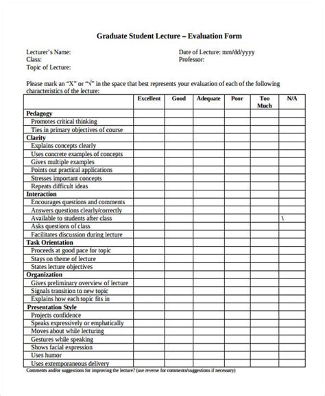Free 7 Lecture Evaluation Forms In Pdf Ms Word