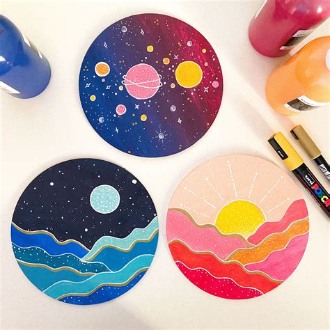 Sun Moon And Galaxy Paintings Vinyl Art Paint Vinyl Record Art