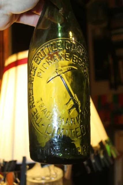 Antique Adelaide Bottle Co Op Pickaxe Brand Green Glass Bottle