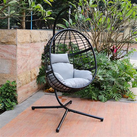 Rust free frame, extra sturdy. Abble Outdoor Wicker Hanging Basket Swing Chair with ...