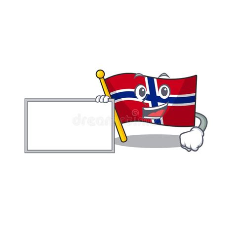 With Board Flag Norway Character Shaped On Cartoon Stock Vector