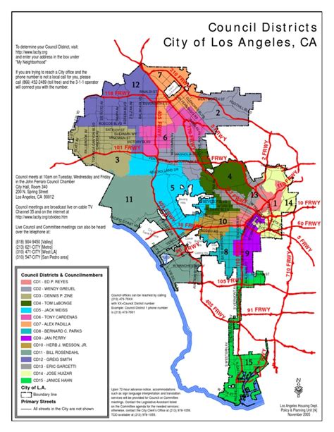 City Council Districts For The City Of Los Angeles California