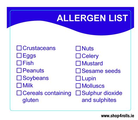 Allergen Label 70mm X 45mmx 38mm 1000 Labels Per Roll Allergen Lab