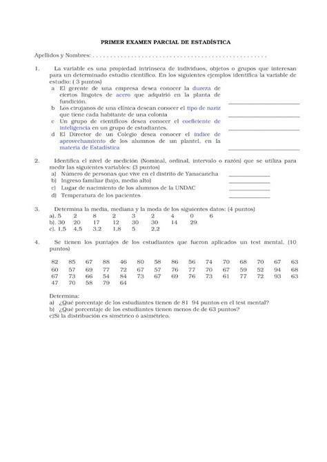 Doc Primer Examen Parcial De Estadística Dokumentips