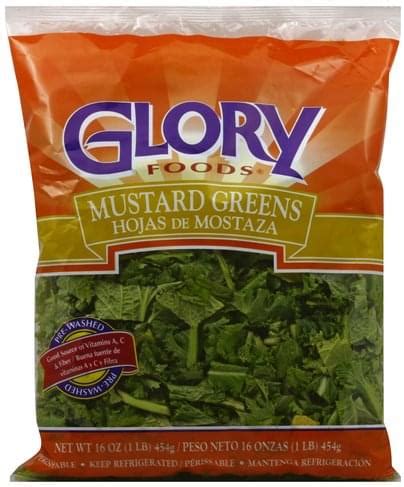 When buying fresh, choose crisp leaves with deep colour and with no. Glory Foods Mustard Greens - 16 oz, Nutrition Information ...