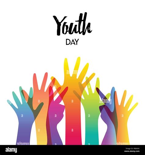 Happy Youth Day Greeting Card Of Diverse Color Hands And Text Quote