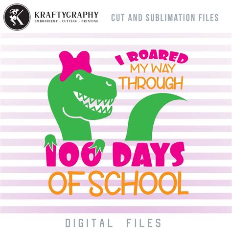 100th Day Of School Dinosaur Girl Svg 100 Days Of School Etsy
