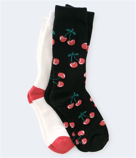 Cherry And Solid Crew Sock 2 Pack