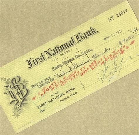 Old Bank Check From First National Bank In By Papersymphony