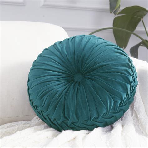 Round 145 Pintuck Throw Pillows Teal Color Etsy Gold Throw