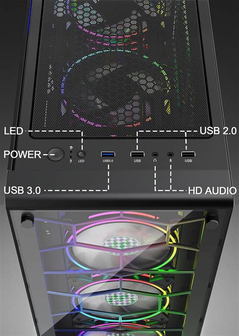 Musetex Atx Pc Case Mid Tower With 6pcs 120mm Argb Fans Computer