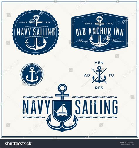 Set Vintage Retro Nautical Badges Labels Stock Vector 158350643