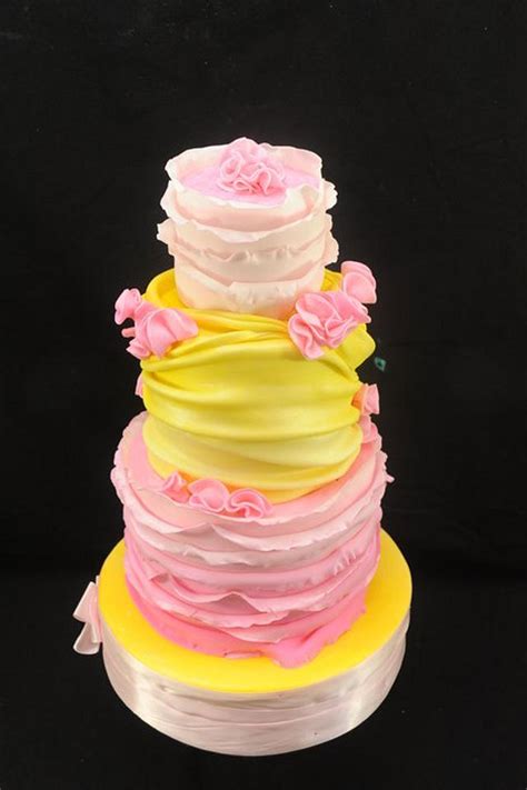 Pink Ombre Ruffles And Lemon Yellow Swags Decorated CakesDecor