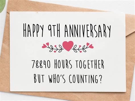 funny 9th anniversary card for husband wife 9 year etsy