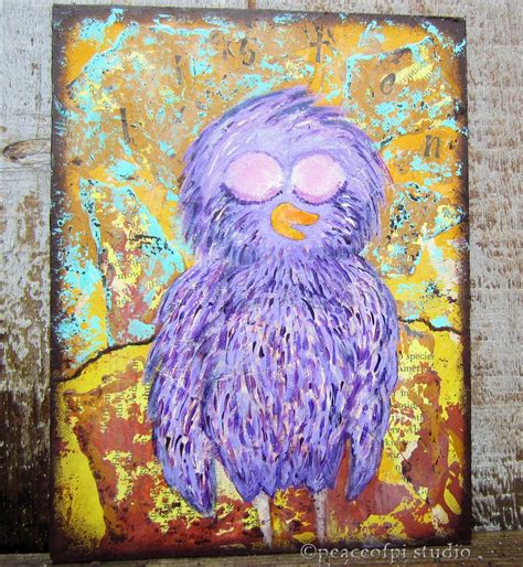 Peaceofpi Studio Purple Owl Bird Painting