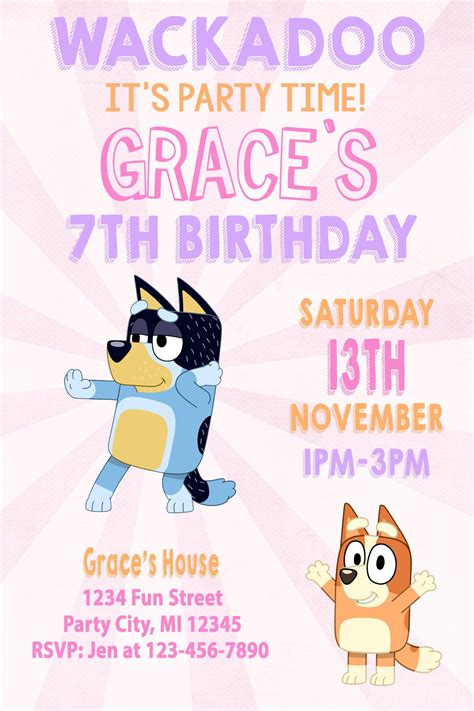 Bluey Birthday Party Invitation Digital Thanks Etsy Uk