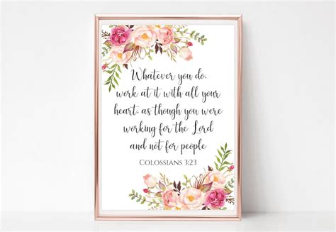Colossians 3 23 Print Bible Verse Cards Pink Floral Watercolor