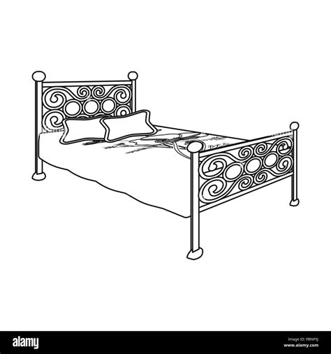 Bed With Metal Base Bed With Pink Bed And Forged Back Bed Single Icon In Outline Style Vector