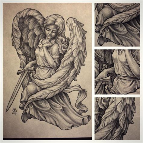 Pencil Drawing Of An Angel Statue With Images Angel Tattoo Designs