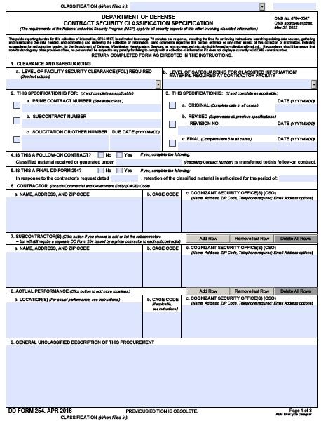 Download Fillable Dd Form 254