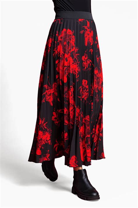 Floral Print Pleated Maxi Skirt In Red Roman Originals Uk