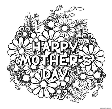 Happy Mothers Day For Adult Flowers Nature Coloring Page Printable