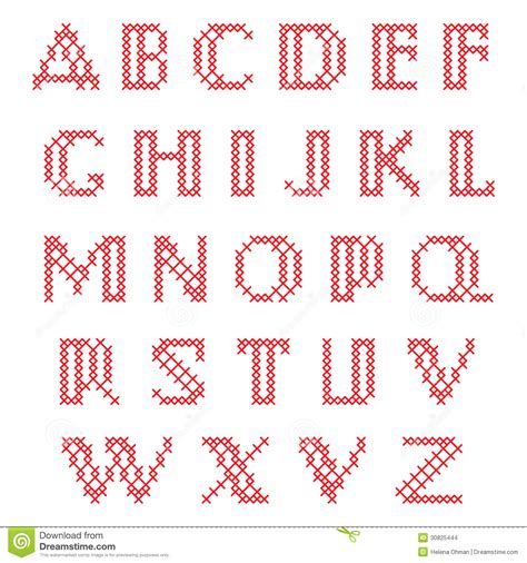 Großes und kleines alphabet ät, füller, stern, euro, bus, feuerwehr auto. Cross Stitch Alphabet Stock Images - Image: 30825444