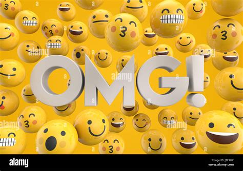 Set Of Emoji Emoticon Character Faces With The Word Omg 3d Rendering