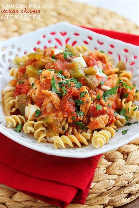 Cut up 6 chicken breast put in one bottle of italian dressing let sit over night or put it right into the oven a. Crock Pot Italian Chicken with Tomatoes | Recipe | Recipes ...