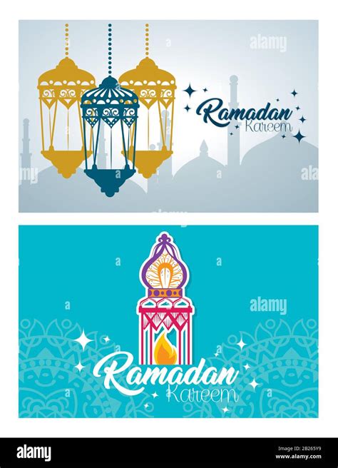 Set Of Ramadan Kareem Posters With Decoration Stock Vector Image And Art