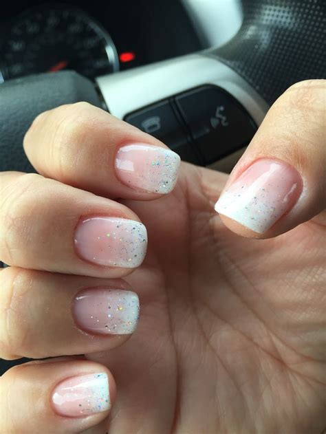 French Ombre Nails With Silver Glitter Tips Ombre Nails Glitter