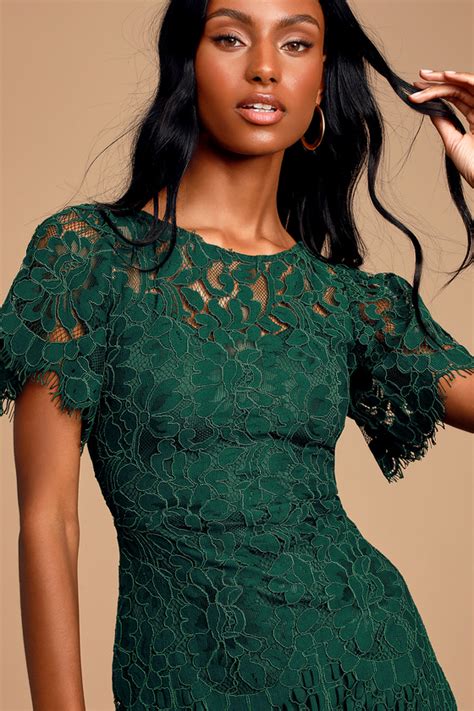 Lovely Emerald Green Dress Lace Dress Short Sleeve Dress