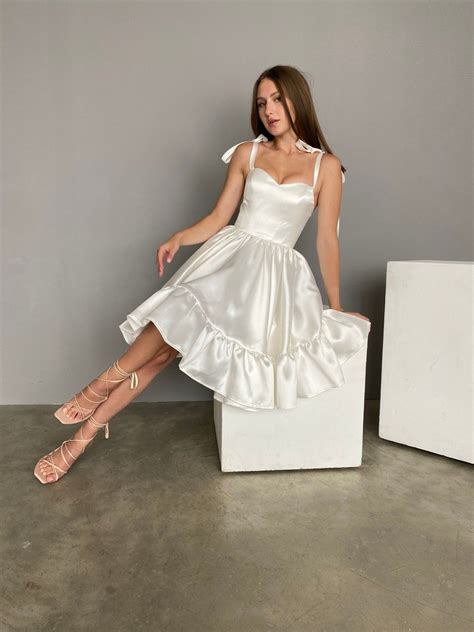 Short Satin Wedding Dress Star Wedding Dress Elopement Dress