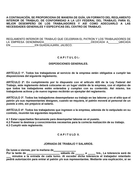 Reglamento interior del trabajo A CONTINUACIÓN SE PROPORCIONA DE