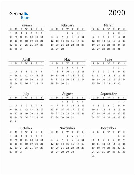 Free 2090 Calendars In Pdf Word Excel