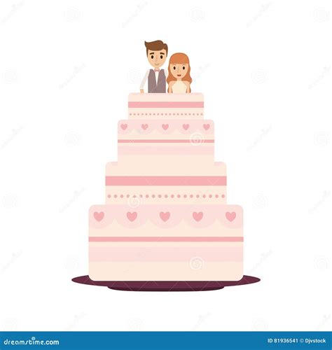 Delicious Wedding Cake With Couple Stock Vector Illustration Of Card