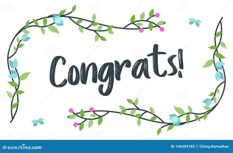 Congrats Congratulations Typography With Floral Frame Vector For
