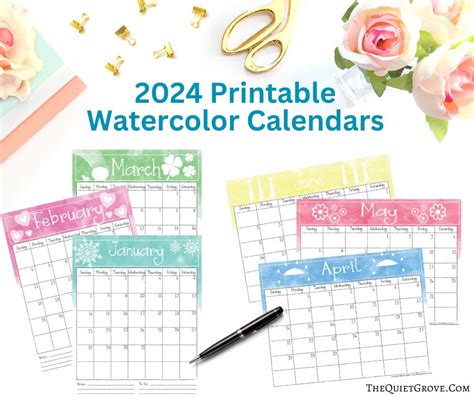 Free Printable 2024 Watercolor Calendars ⋆ The Quiet Grove