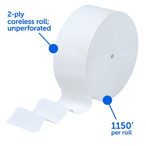 Scott Jumbo Roll Jr Coreless Toilet Paper 07006 2 Ply White 12