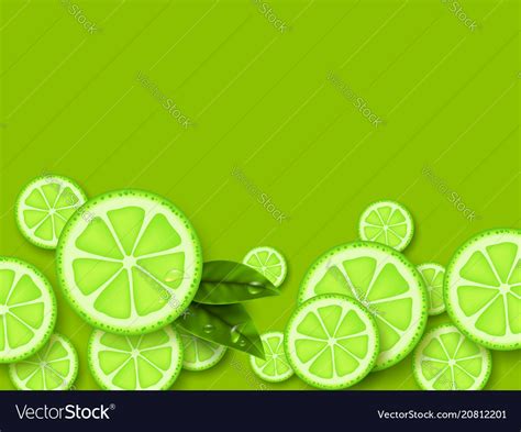 Lime Green Background Sliced Limes Pieces Vector Image