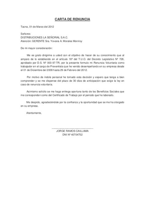 Carta De Renuncia Sin Preaviso Assistente Administrativo Images And