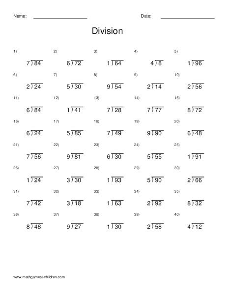 Division One And Two Digit Numbers Worksheet For 4th Grade Lesson Planet