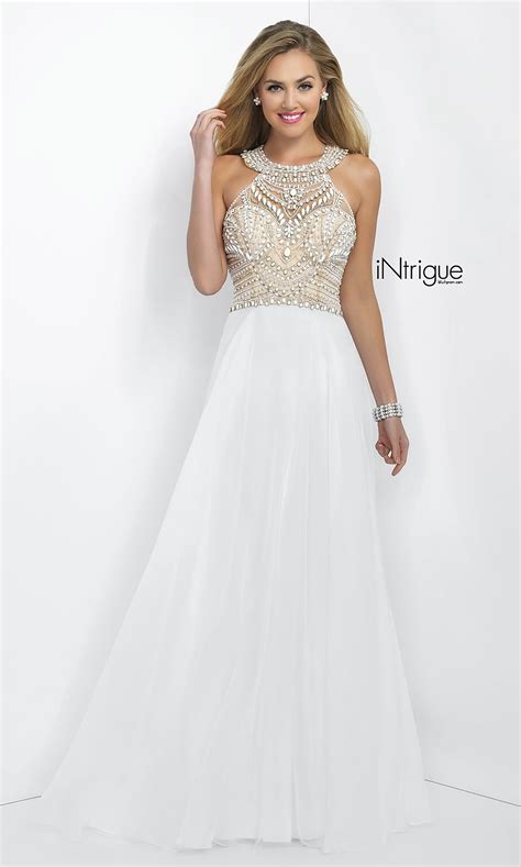 Long White Beaded Prom Dress By Blush Promgirl