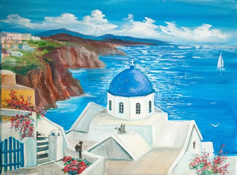 Santorini Greece Original Landscape Oil Painting Seascape Oil Painting