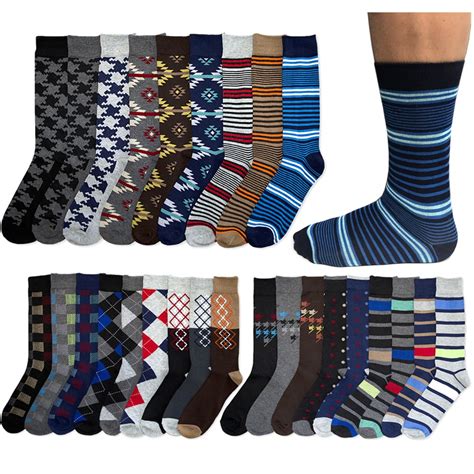 Alltopbargains 12 Pairs Mens Dress Socks Knocker Design Crew Pattern Stripe Dot Argyle 10 13